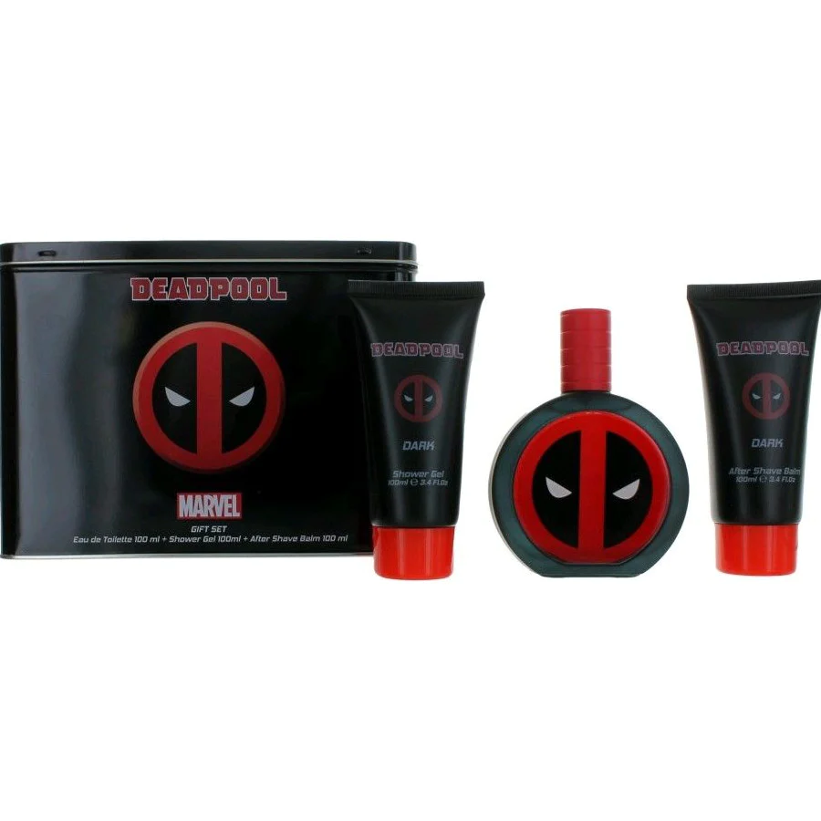 Marvel Deadpool Dark Gift Set For Boys - Eau de Toilette, 100ml + After Shave Balm 100 ml + Shower Gel 100ml + Pouch